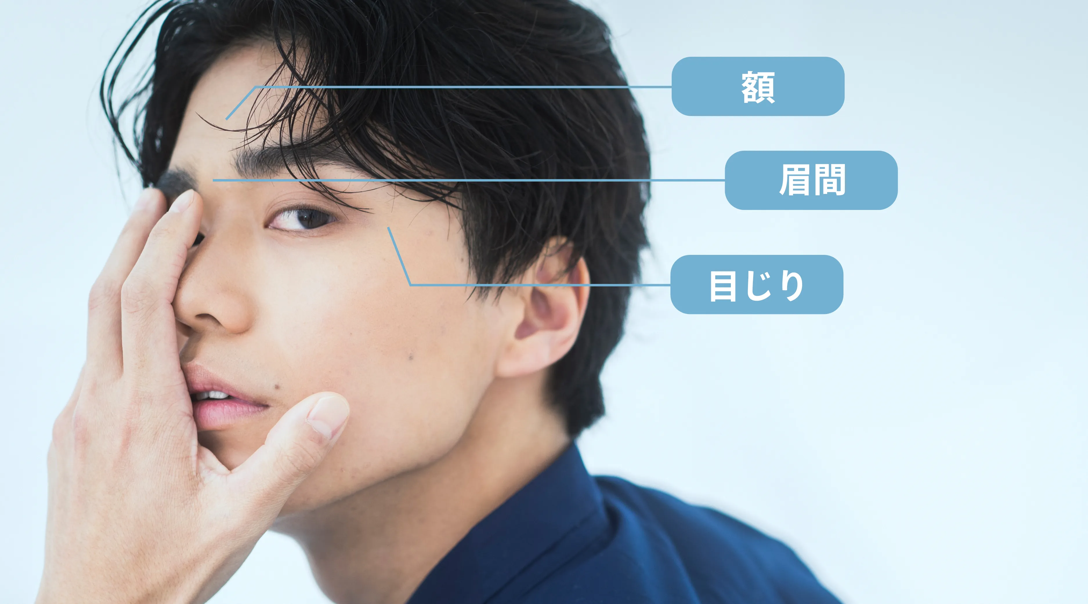 額・眉間・目じりなどの表情じわ